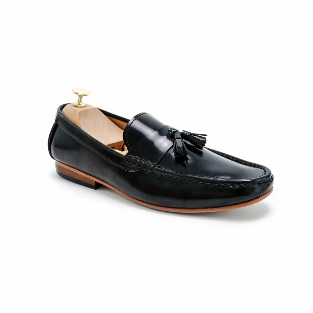 Comfy Tassel Loafer European Brush Off Black Patent