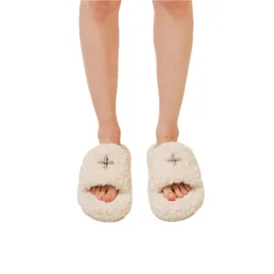 Compass White Velvet Furry Slipper