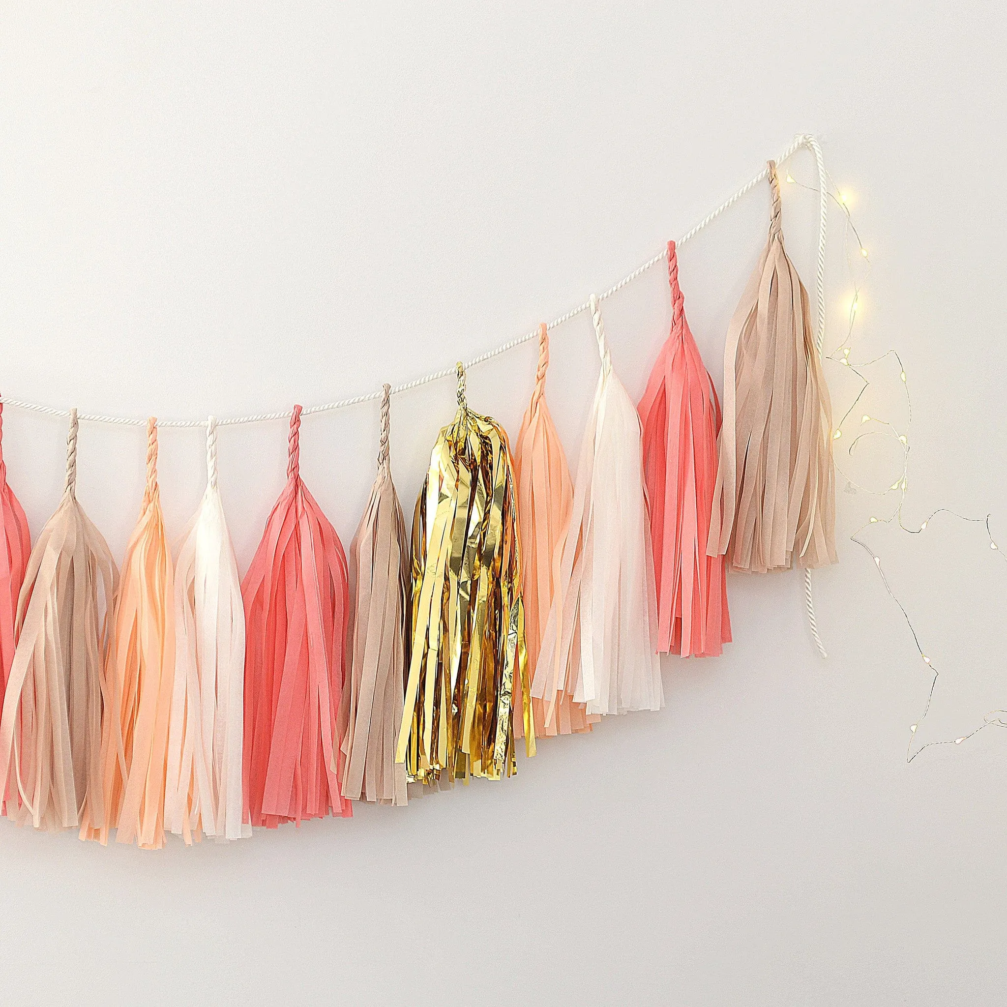 Coral, nudes and gold tissue paper tassel garland - various lengths