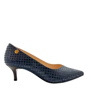 Cruella - Blue Houndstooth and brown kitten heel