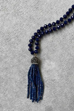 Crystal Tassel Necklace - Navy