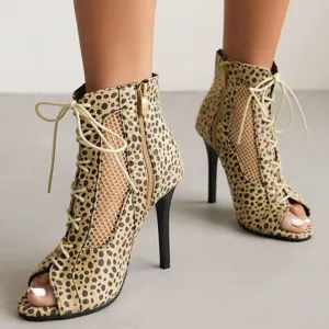 Dacing booties sexy mesh hollow peep toe lace-up booties Latin ballroom sandals