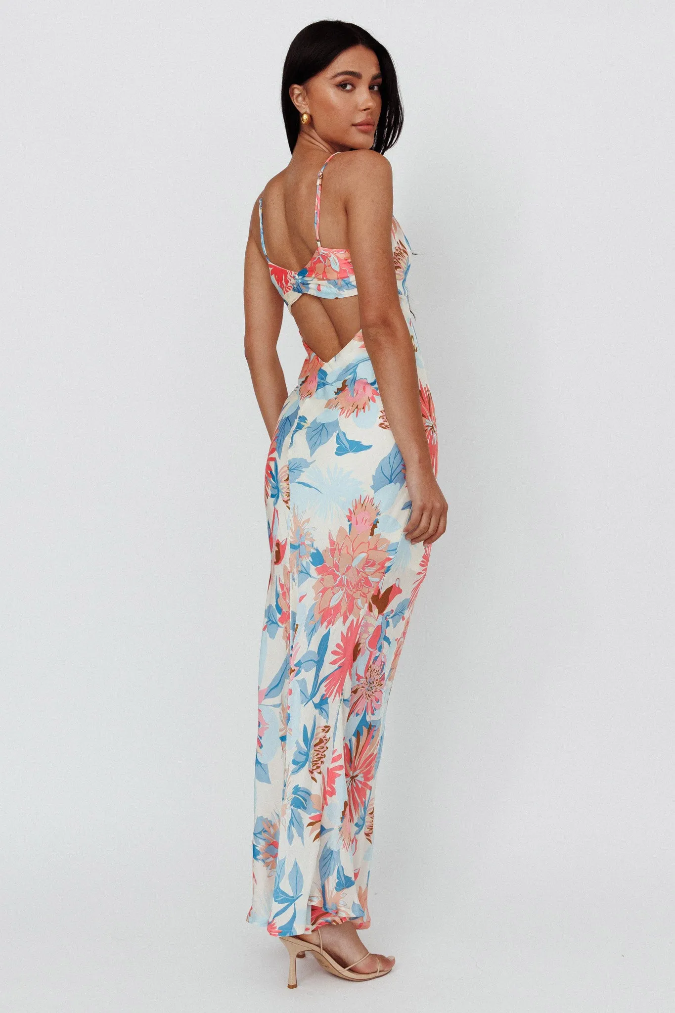 Dance Again Cut-Out Back Maxi Dress Floral Blue