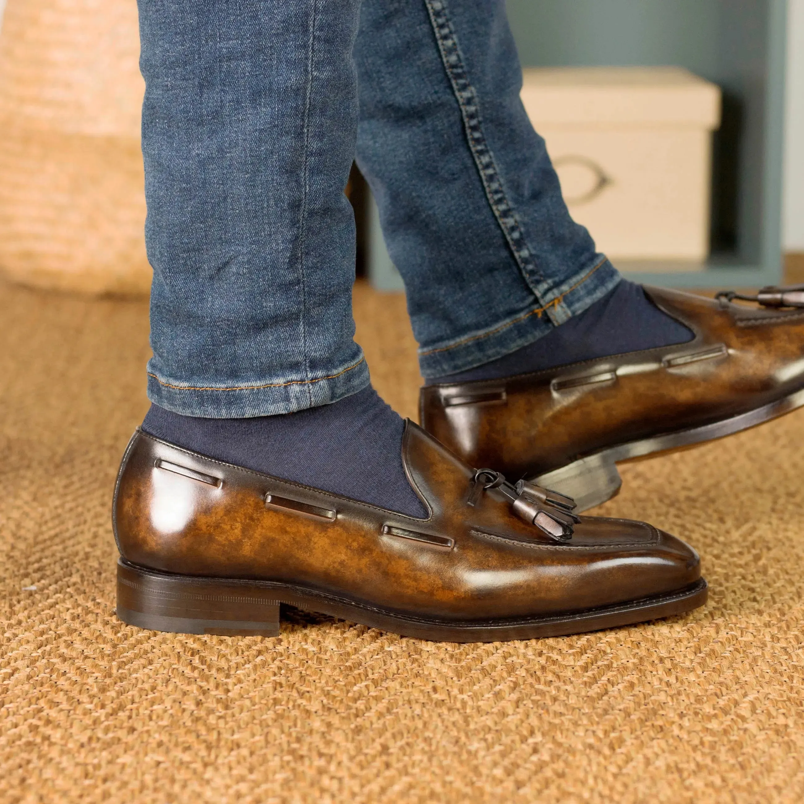 DapperFam Luciano in Brown Men's Hand-Painted Patina Loafer