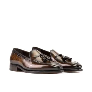 DapperFam Luciano in Brown Men's Hand-Painted Patina Loafer