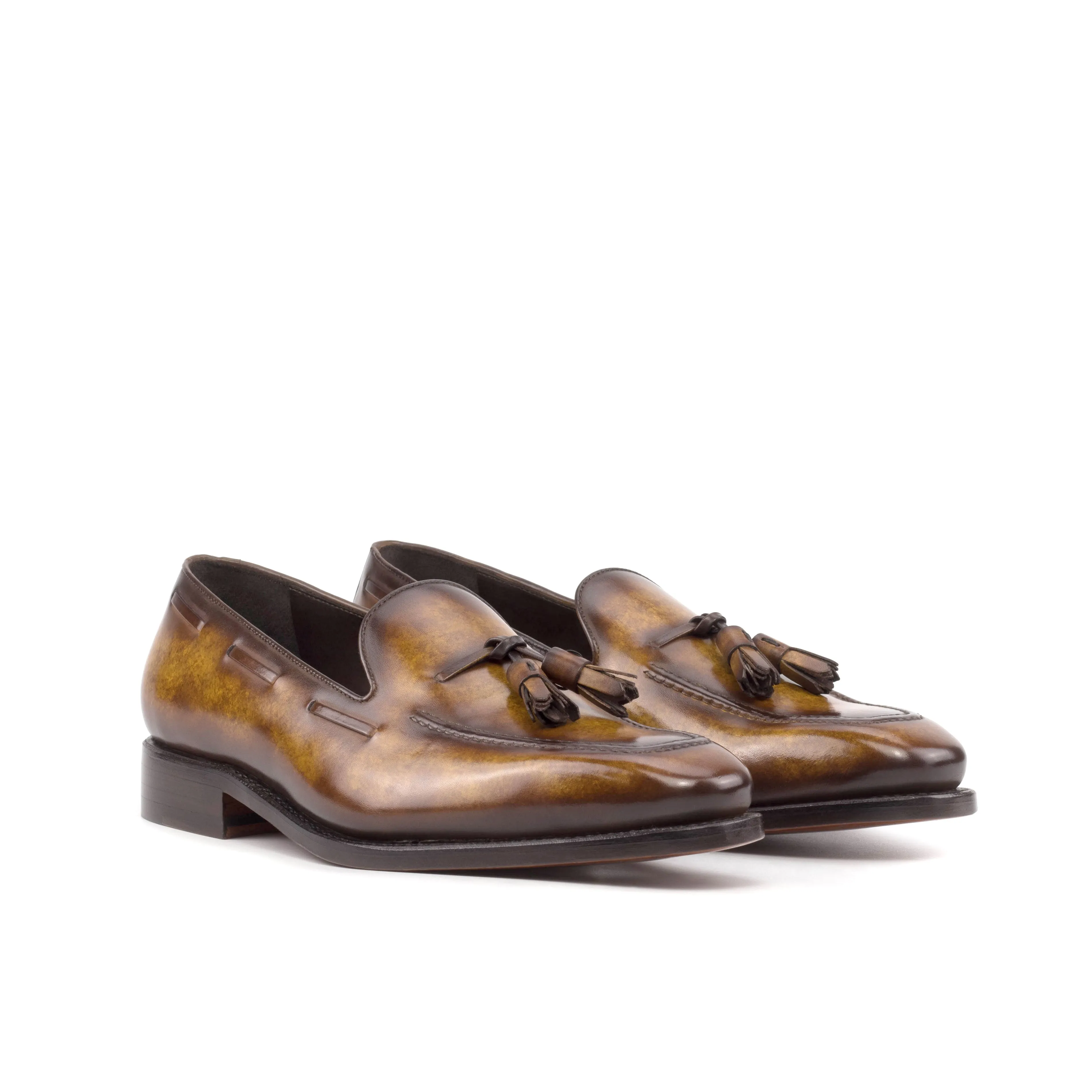 DapperFam Luciano in Cognac Men's Hand-Painted Patina Loafer