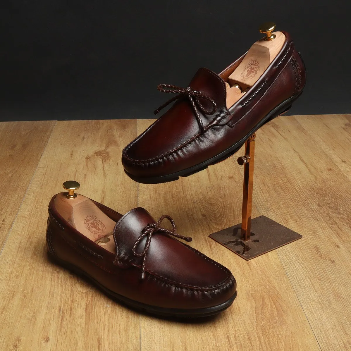 Dark Brown Leather Bow Loafers