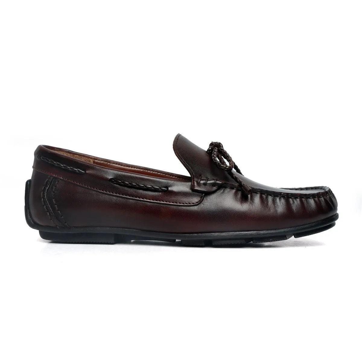 Dark Brown Leather Bow Loafers