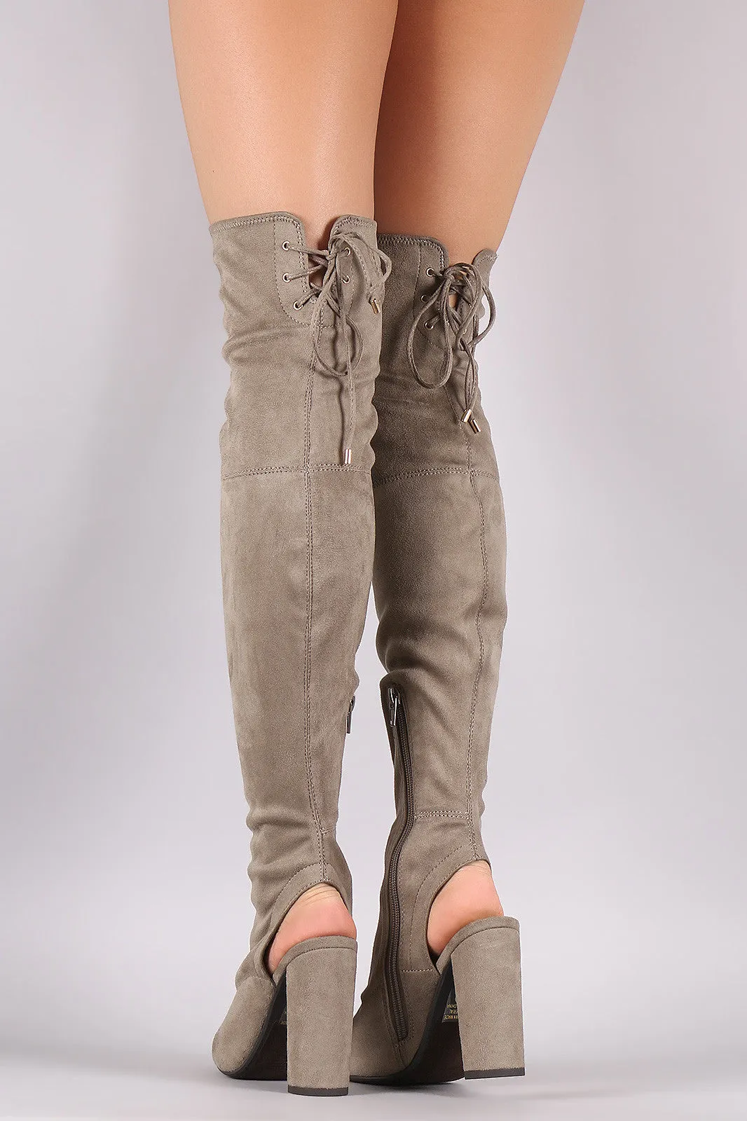 Delicious Suede Corset Lace Up Chunky Heeled Boots