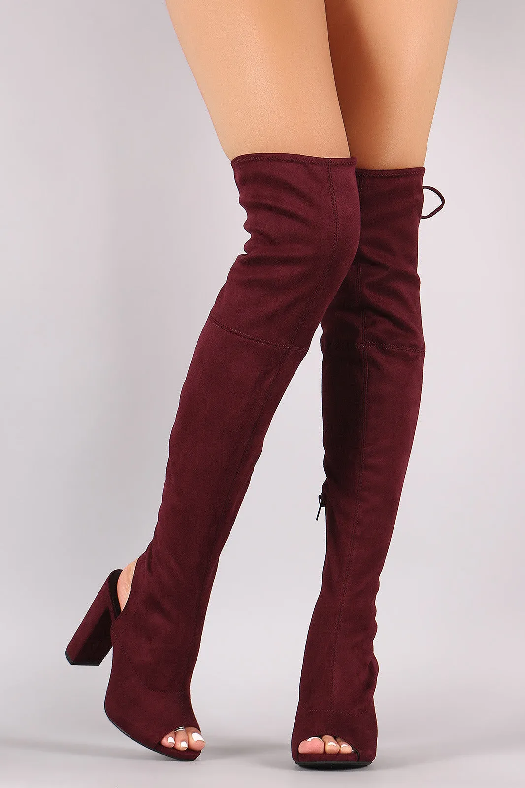 Delicious Suede Corset Lace Up Chunky Heeled Boots