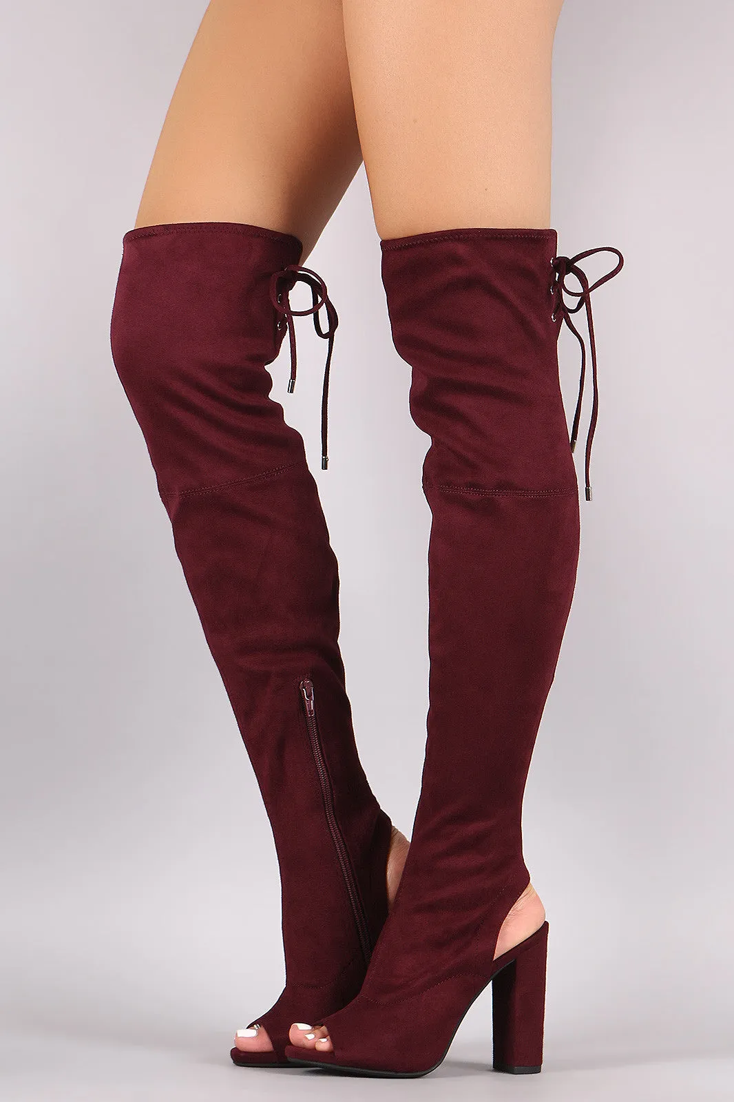 Delicious Suede Corset Lace Up Chunky Heeled Boots