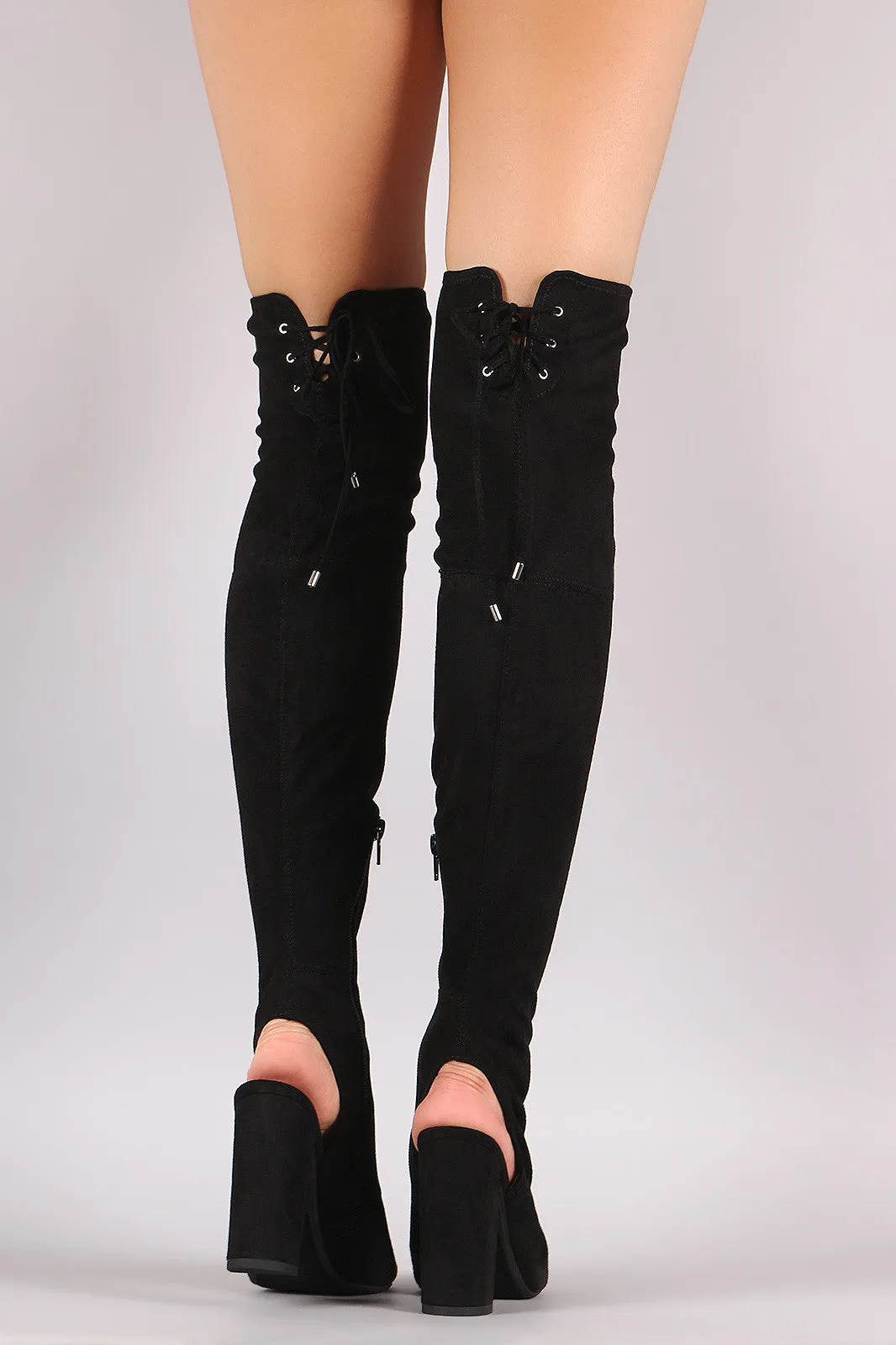 Delicious Suede Corset Lace Up Chunky Heeled Boots