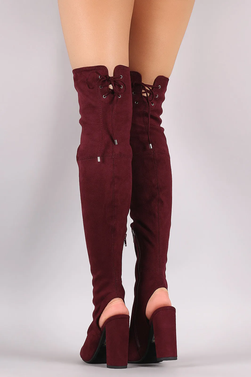 Delicious Suede Corset Lace Up Chunky Heeled Boots