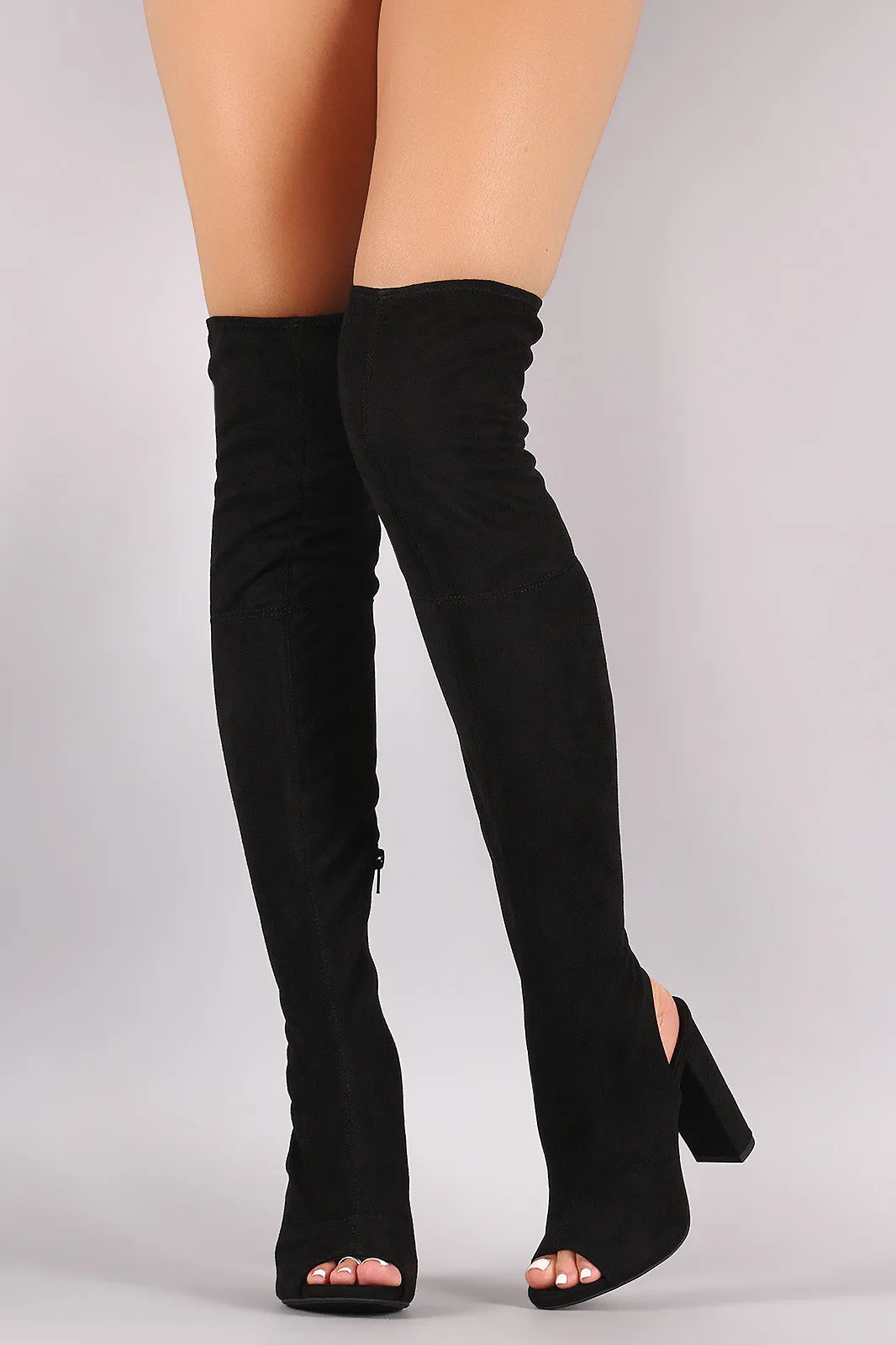 Delicious Suede Corset Lace Up Chunky Heeled Boots