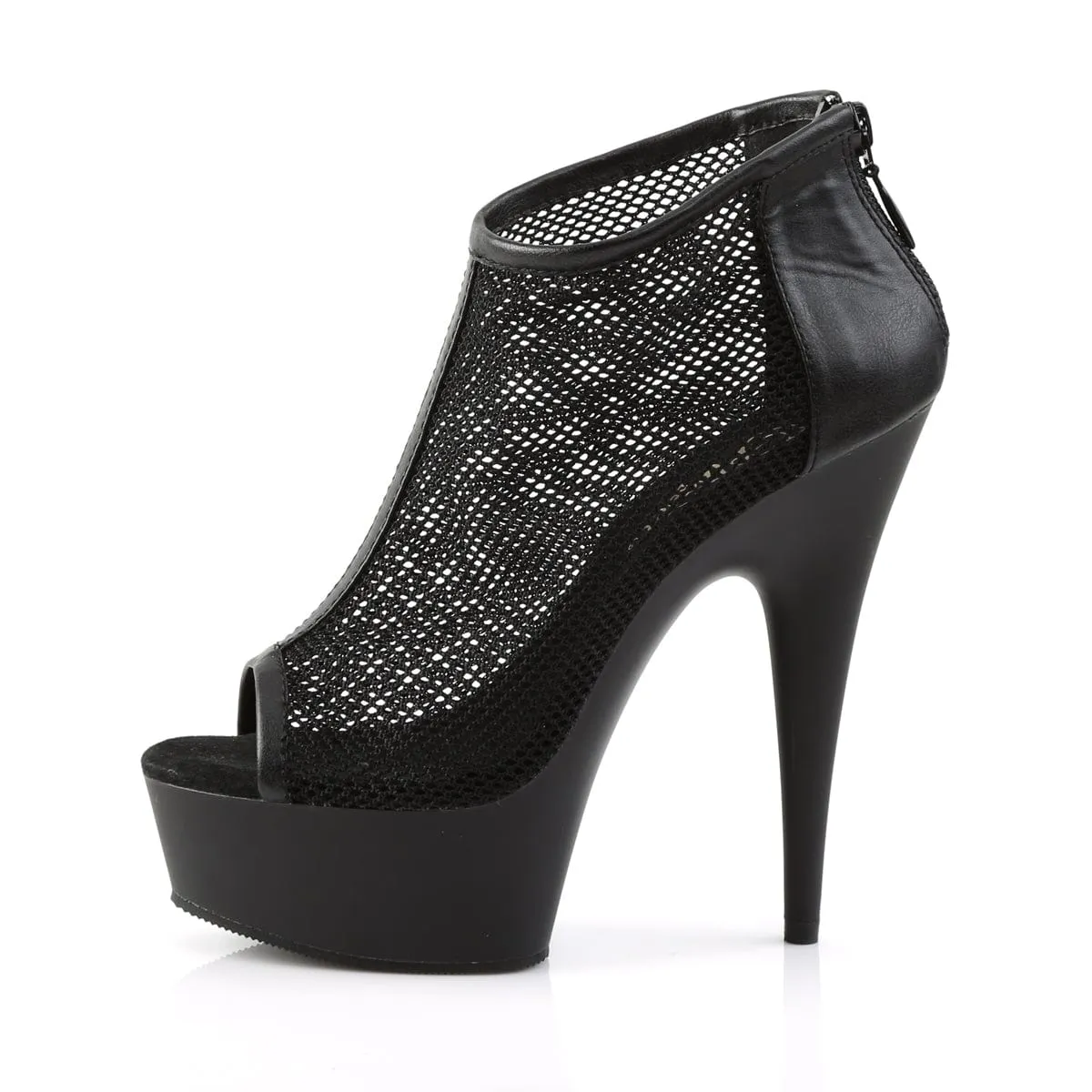 DELIGHT-600-12 Black Faux Leather-Fishnet/Black Matte