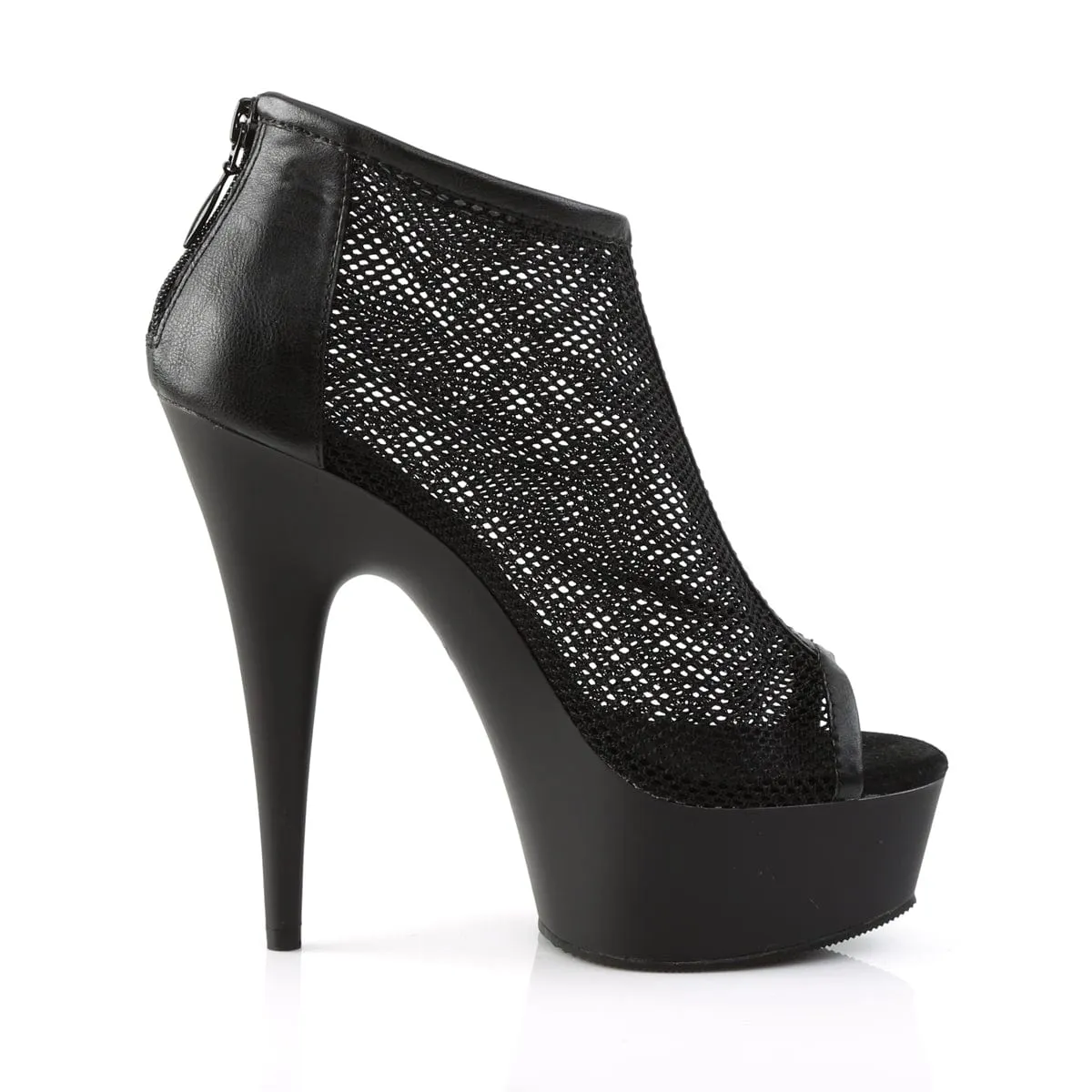 DELIGHT-600-12 Black Faux Leather-Fishnet/Black Matte