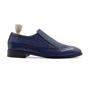 Denton - Men's Blue Calf and Hand Woven Calf Leather Loafer