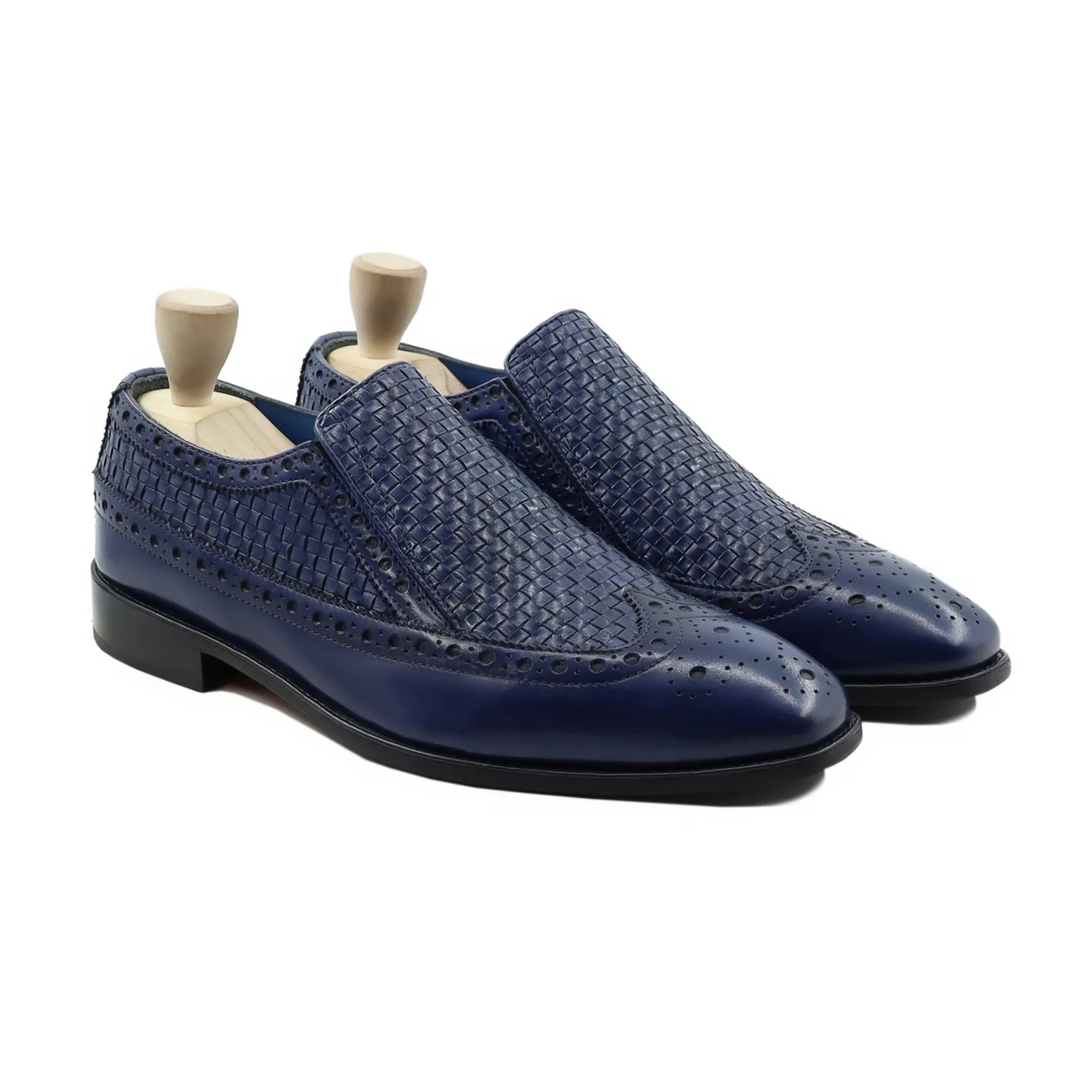 Denton - Men's Blue Calf and Hand Woven Calf Leather Loafer