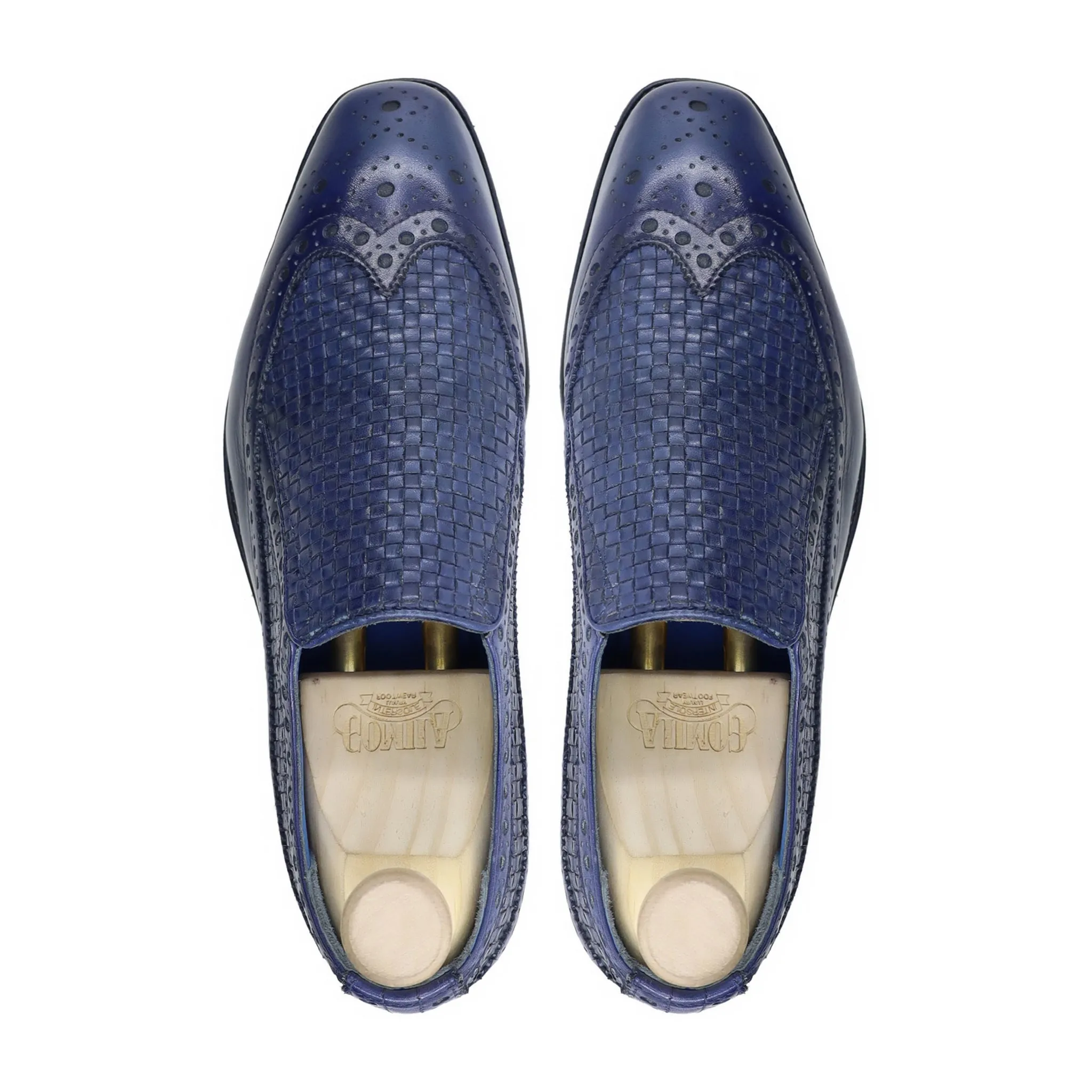 Denton - Men's Blue Calf and Hand Woven Calf Leather Loafer