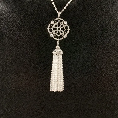 Diamond Bead & Pearl Tassel Necklace