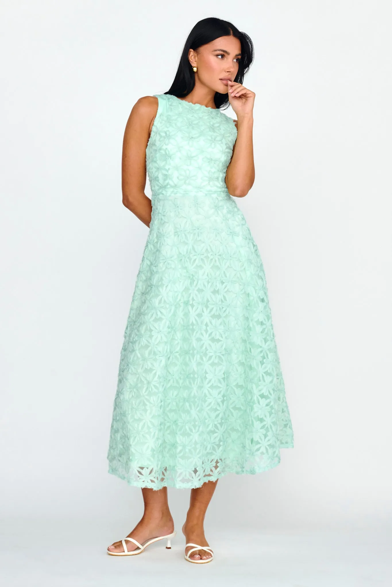 Dianne Sleeveless Embellished Midi Dress Mint