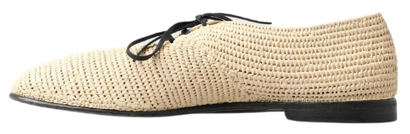 Dolce & Gabbana Beige Woven Lace Up Derby Shoes