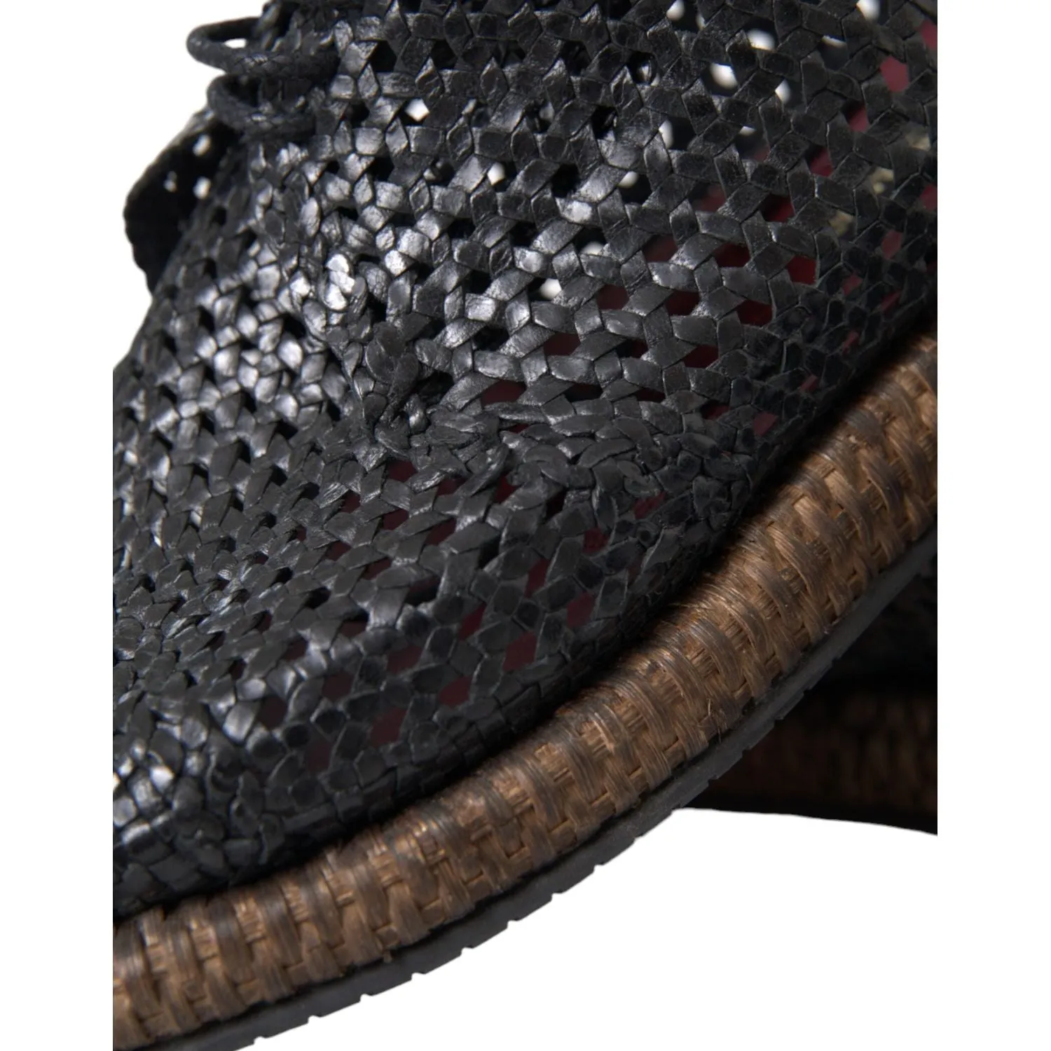 Dolce & Gabbana Black Woven Goat Leather Lace Up Derby Shoes