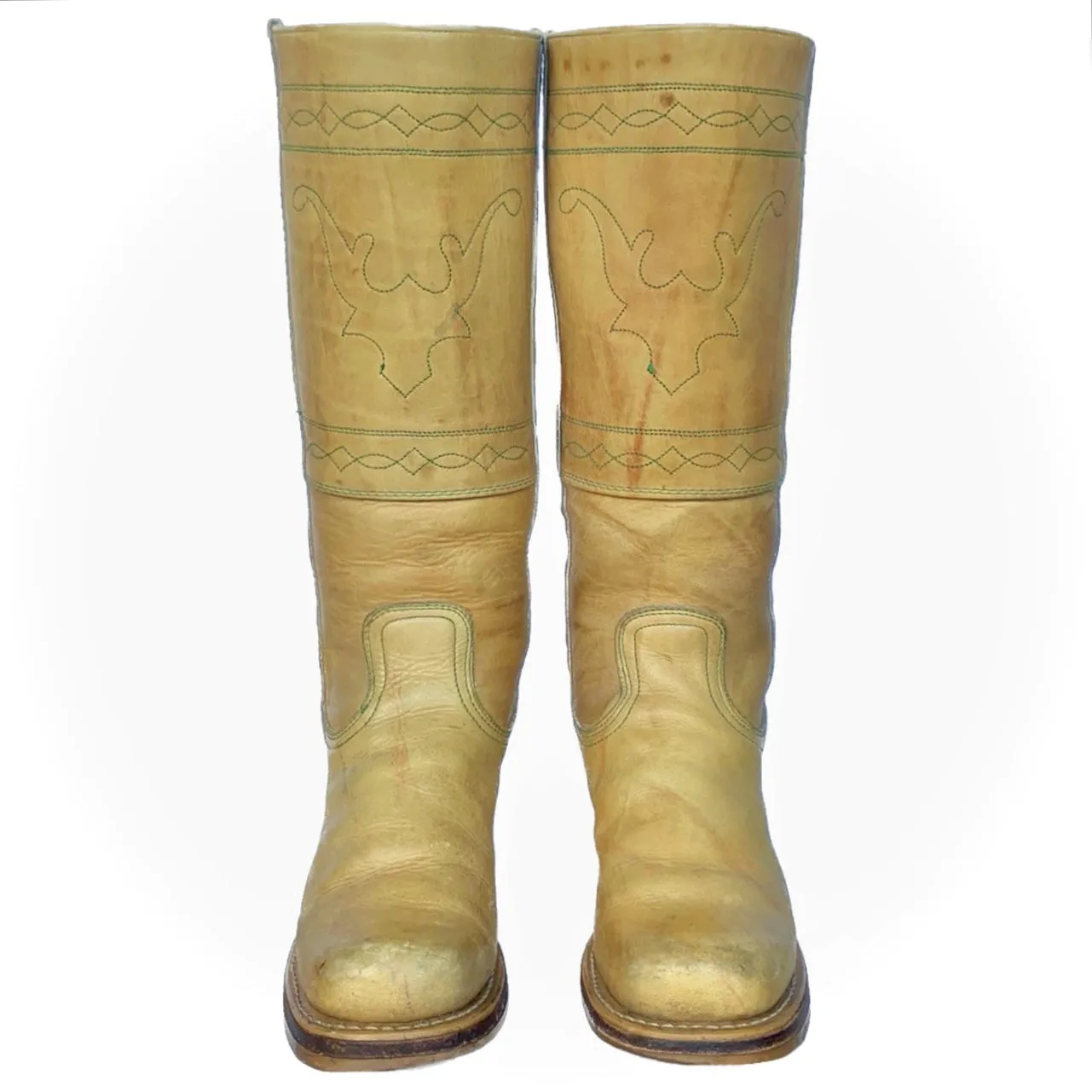 DOUBLE H Vintage Frye Style Banana Campus Stitching Horse Tall Knee High Boots