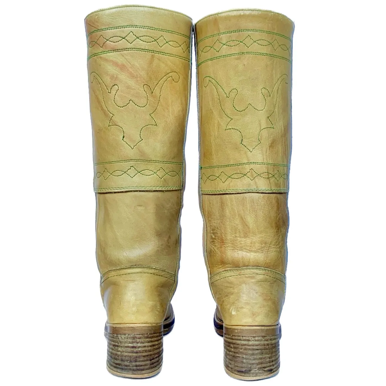 DOUBLE H Vintage Frye Style Banana Campus Stitching Horse Tall Knee High Boots