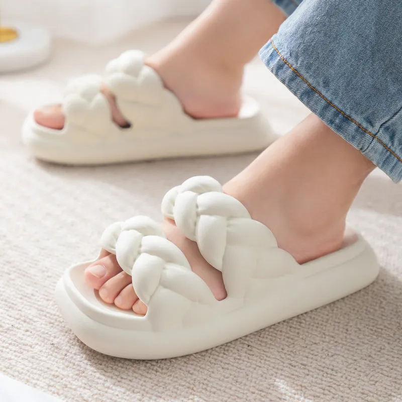 Double Woven Design Shoes Women Non-slip Bathroom Slippers