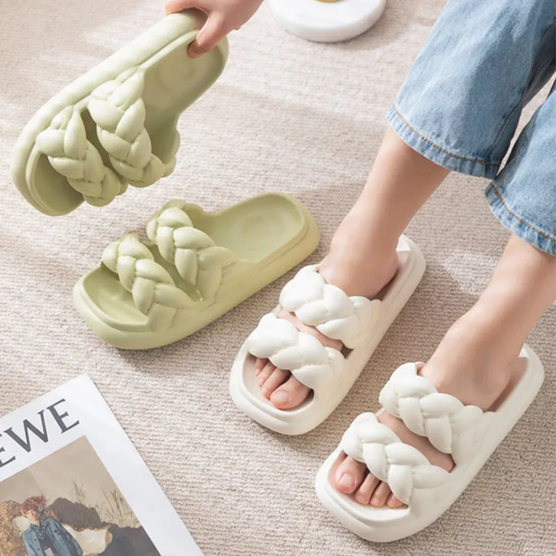 Double Woven Design Shoes Women Non-slip Bathroom Slippers