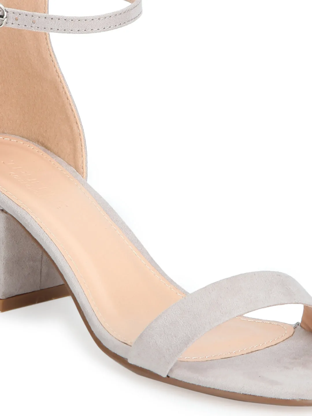 Dove Grey Ankle Strap Kitten Block Heels