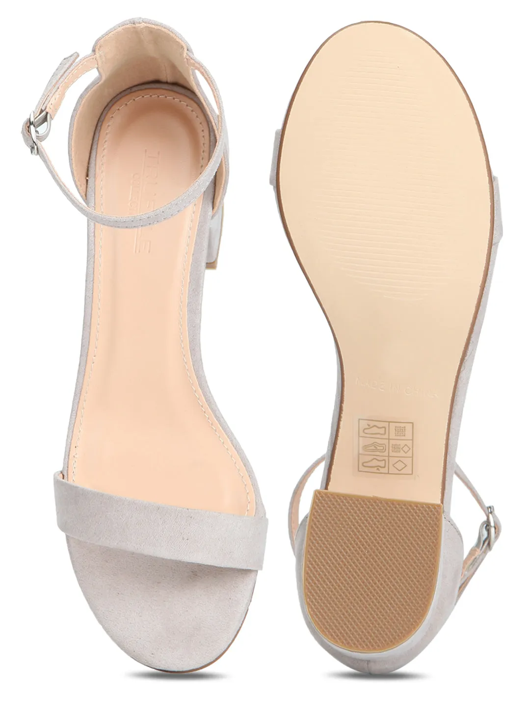 Dove Grey Ankle Strap Kitten Block Heels