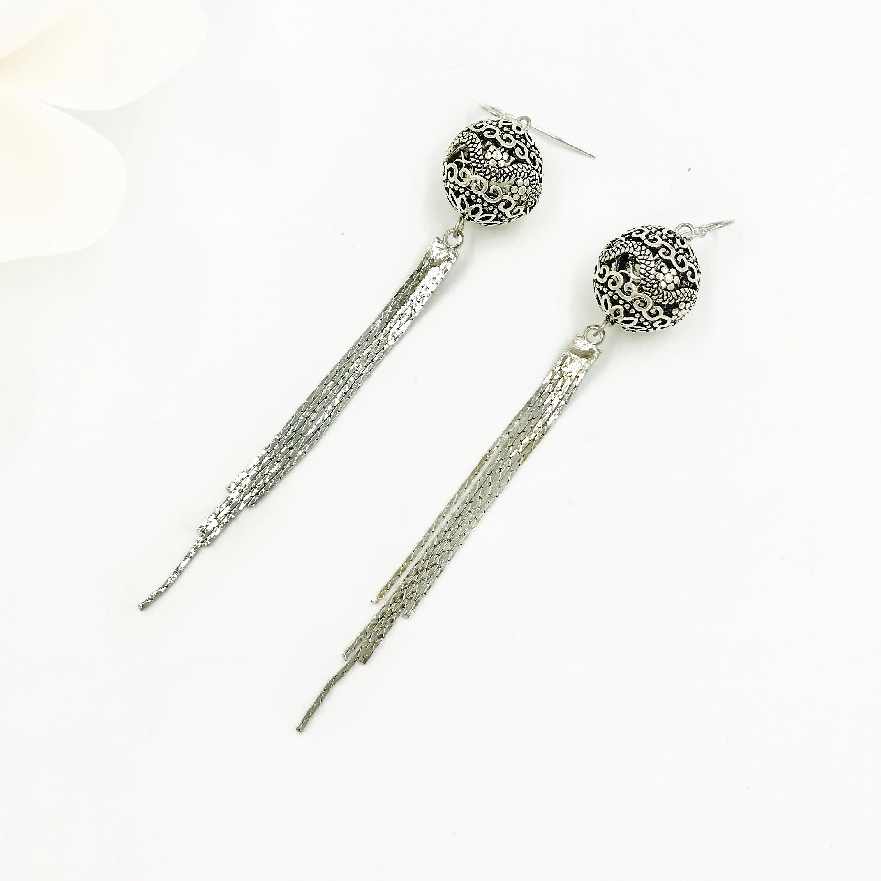 Dragon Princess Tassel Earrings Silver