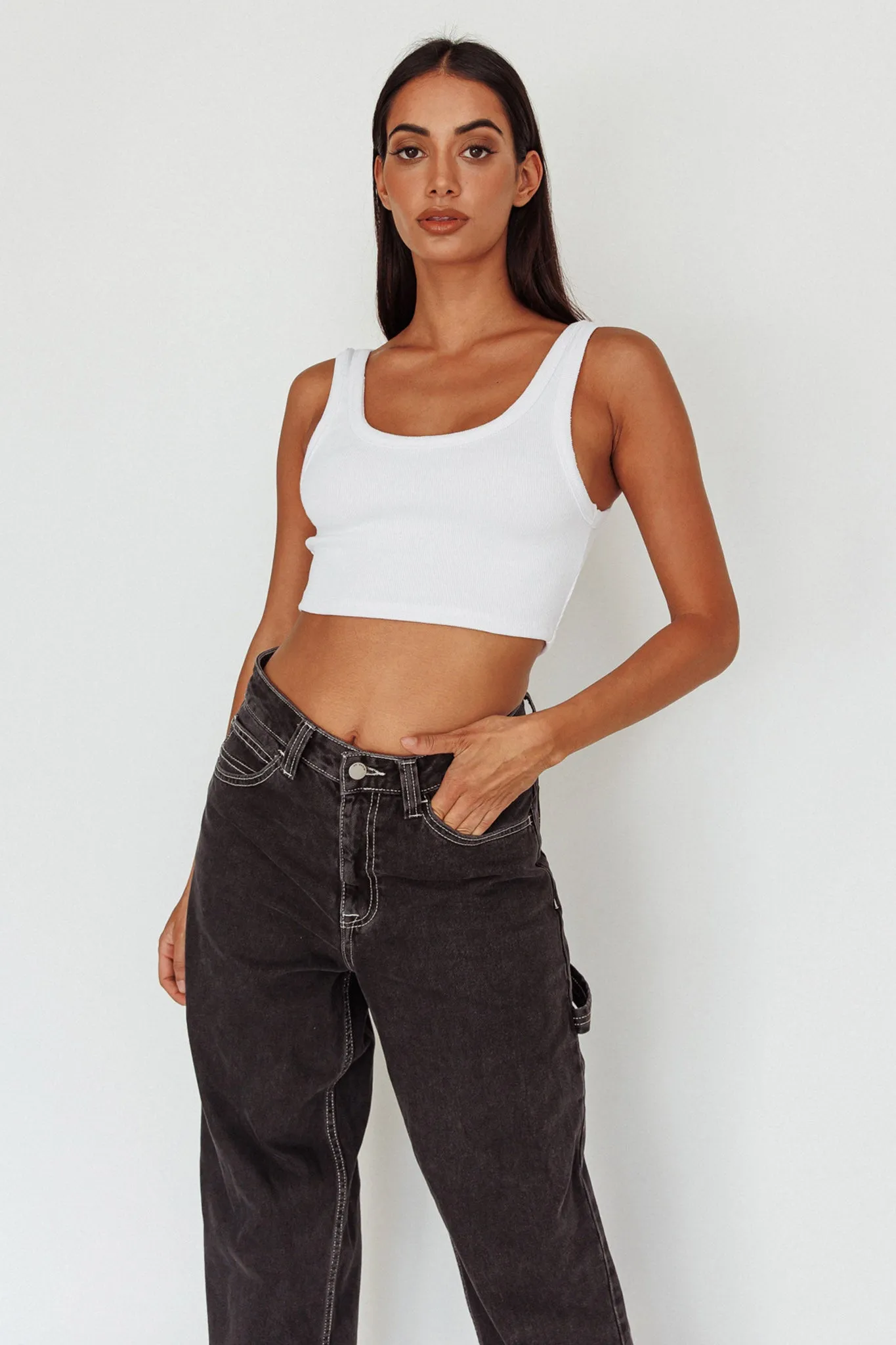 Drifting Ribbed Crop Top White