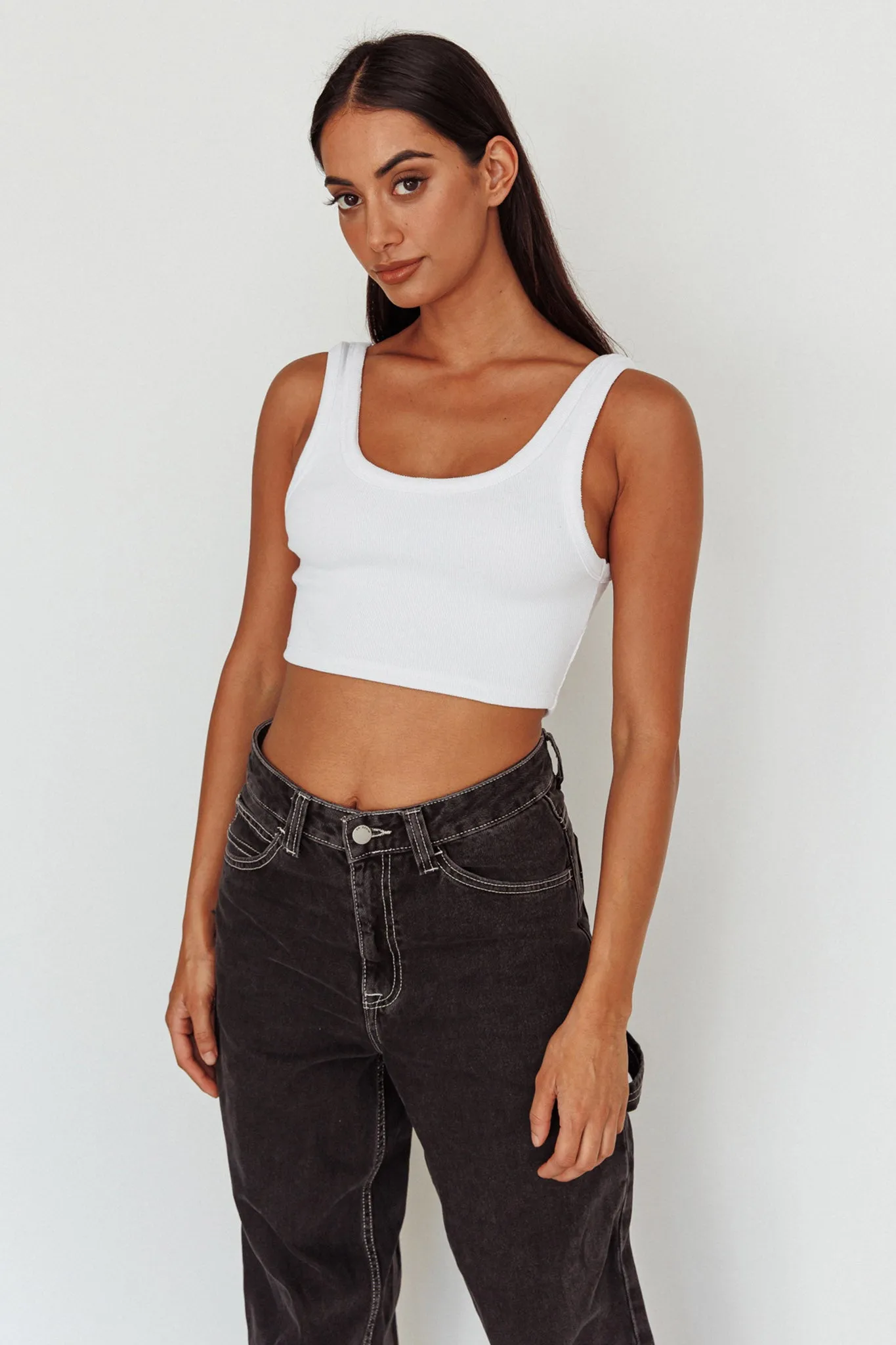 Drifting Ribbed Crop Top White