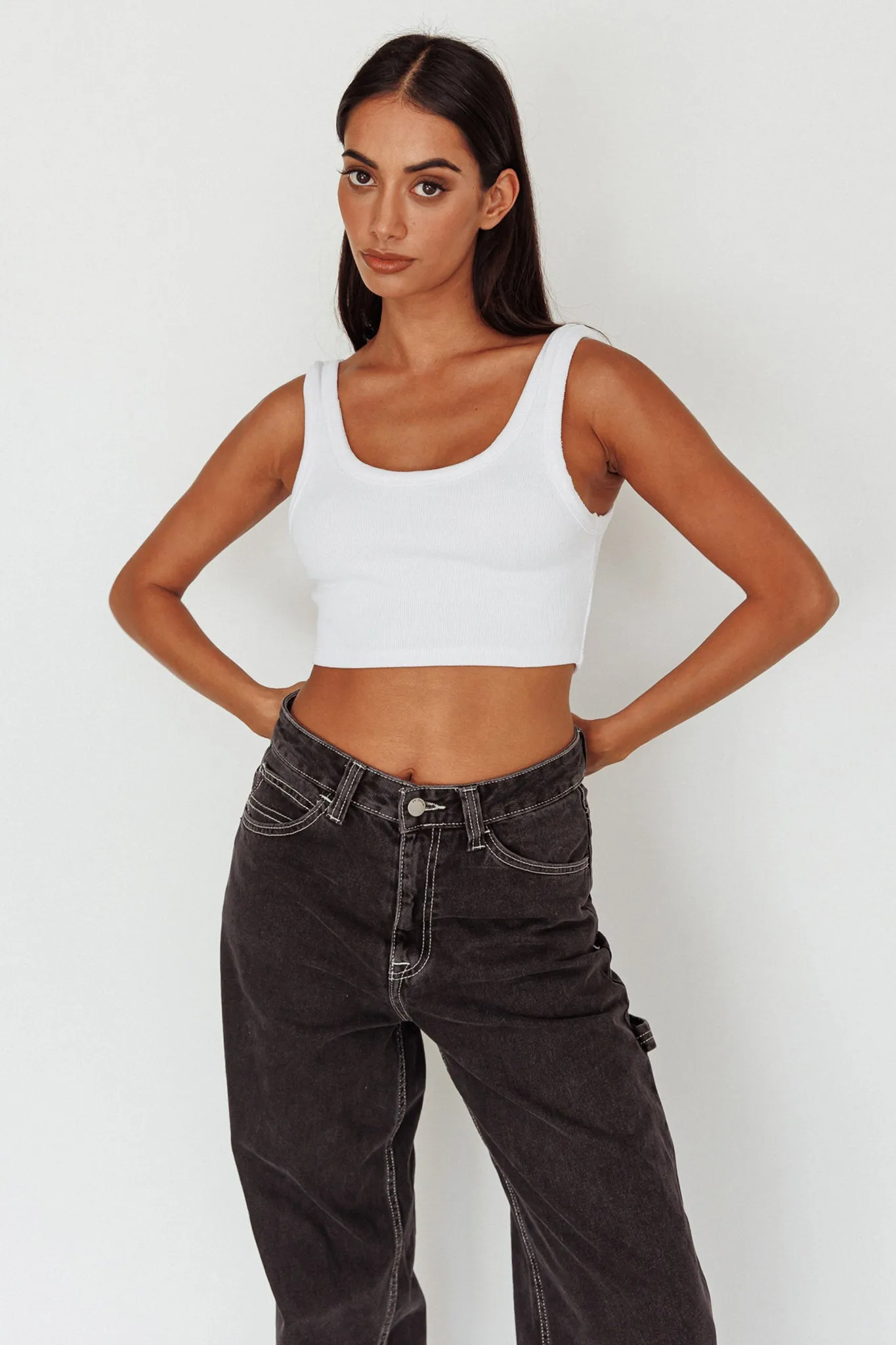 Drifting Ribbed Crop Top White