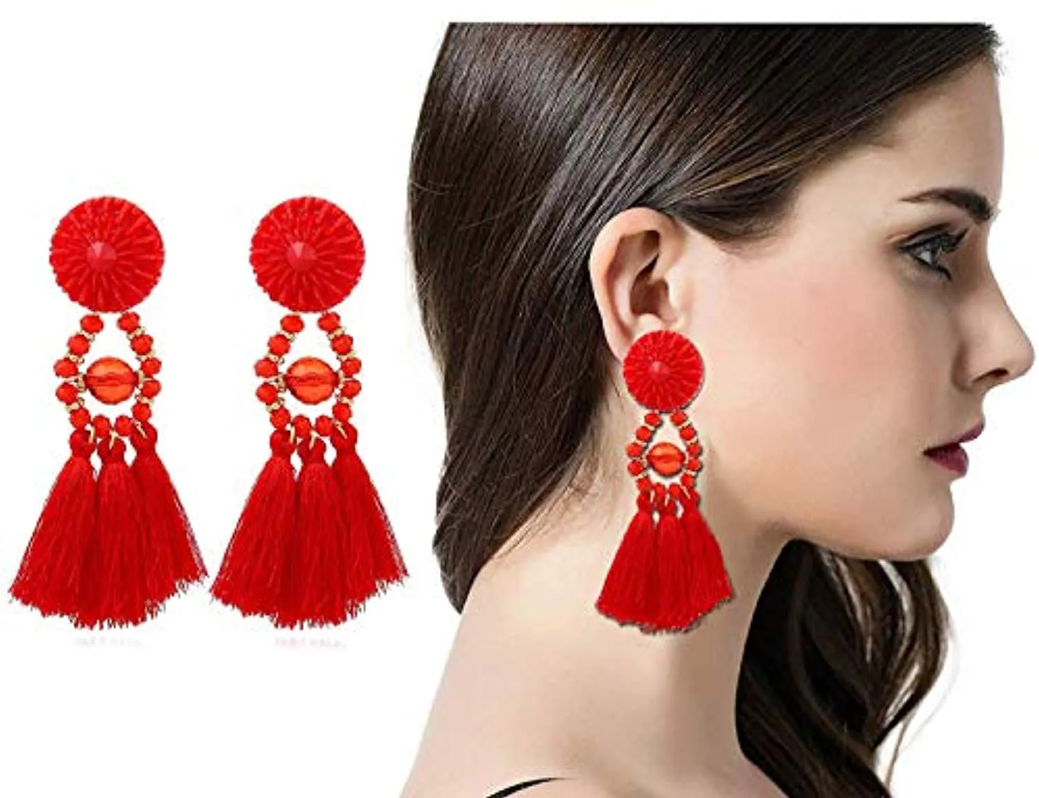 Electomania  Fancy Party Wear Bohemian Red Fabric Tassel Earrings for Women and Girls