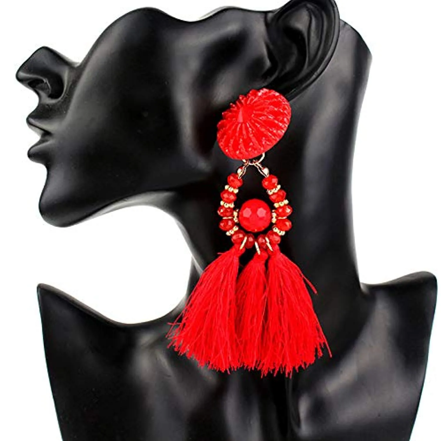 Electomania  Fancy Party Wear Bohemian Red Fabric Tassel Earrings for Women and Girls