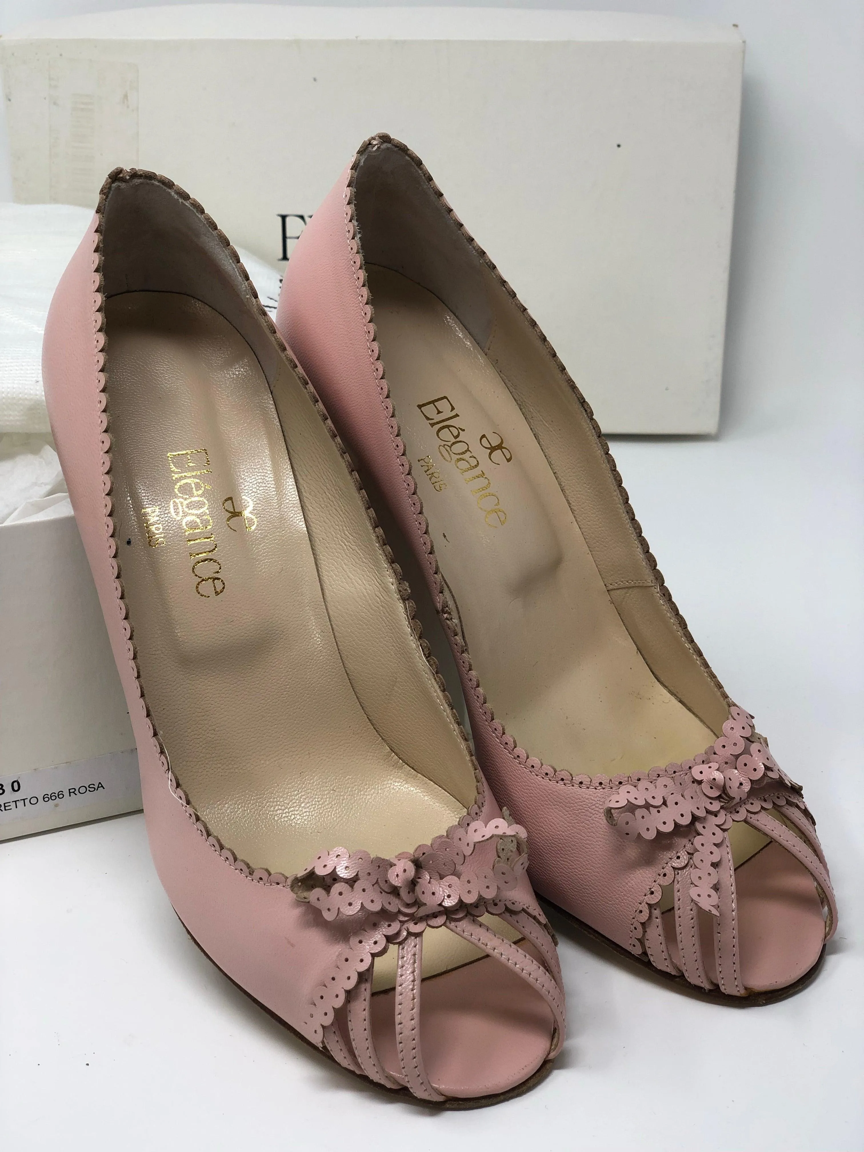 Elegance Paris Peep Toe Heels Leather Pink Size 36 (UK3.5)