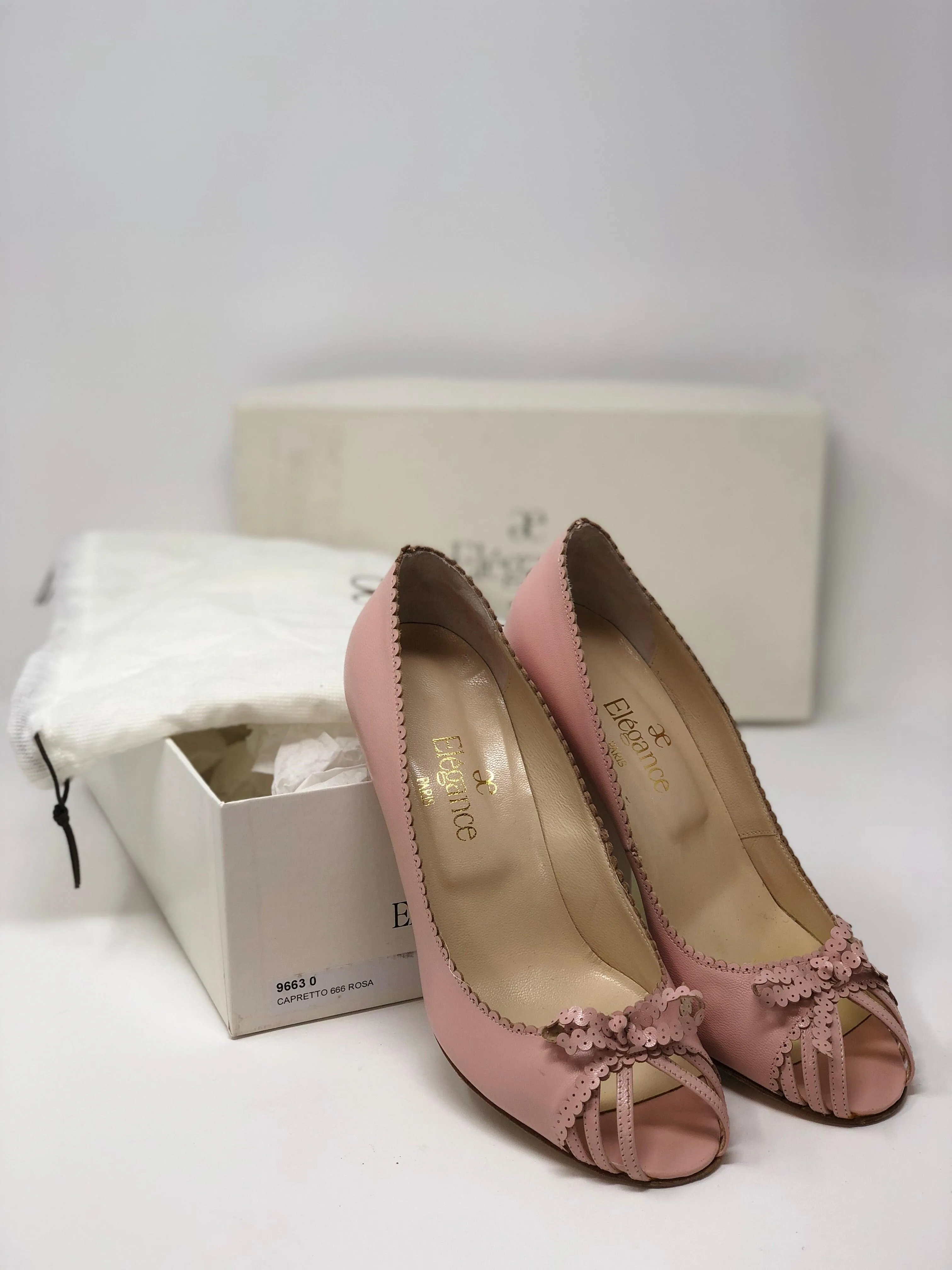 Elegance Paris Peep Toe Heels Leather Pink Size 36 (UK3.5)