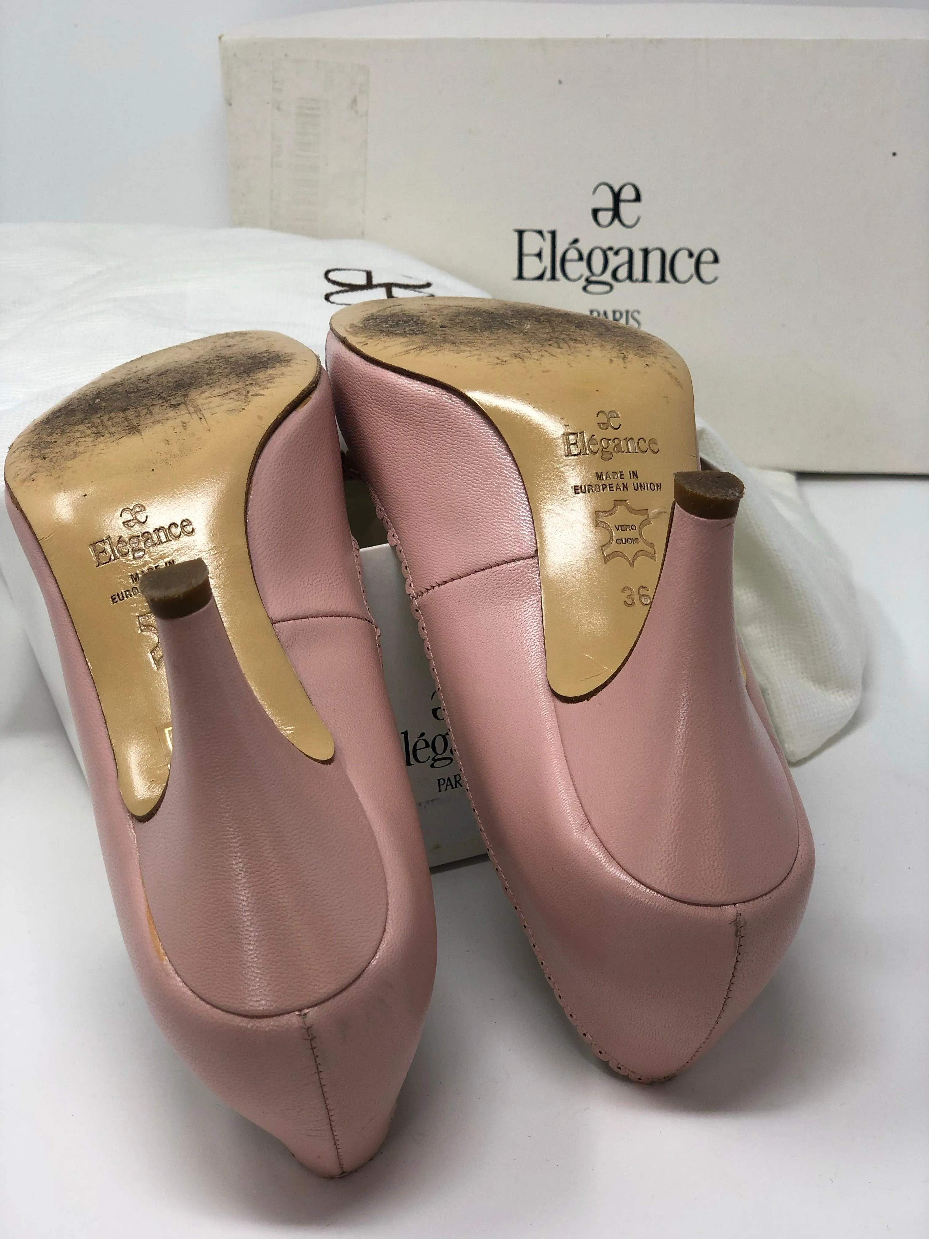 Elegance Paris Peep Toe Heels Leather Pink Size 36 (UK3.5)