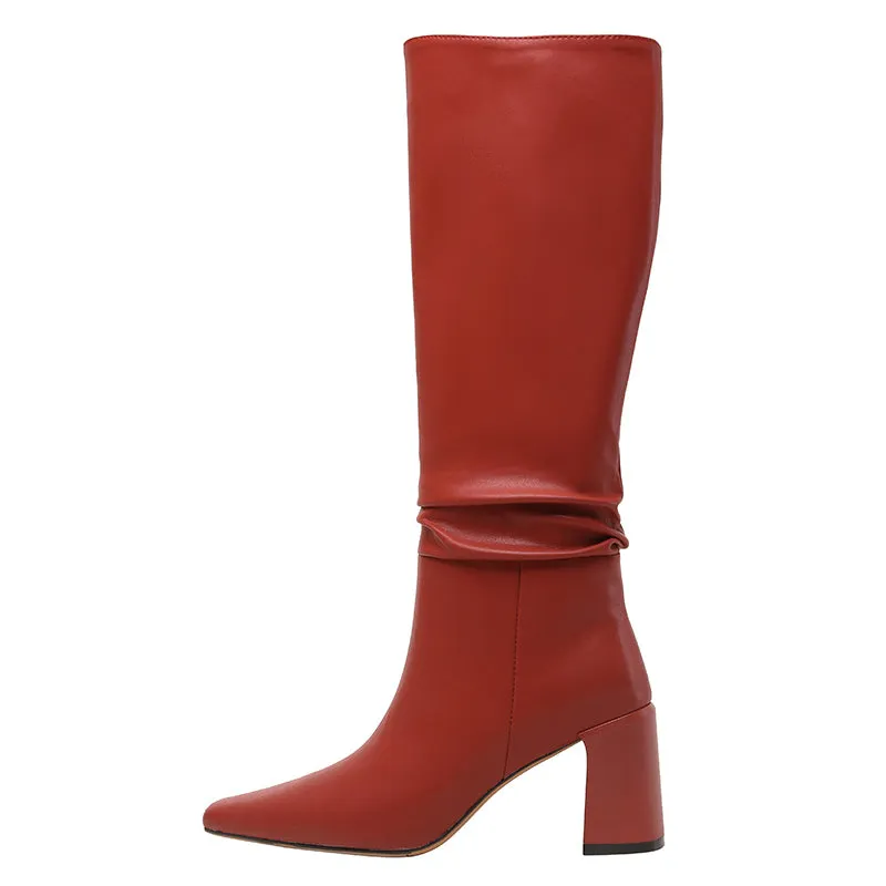 Emery Square Toe Heeled Slouchy Genuine Leather Knee High Boots