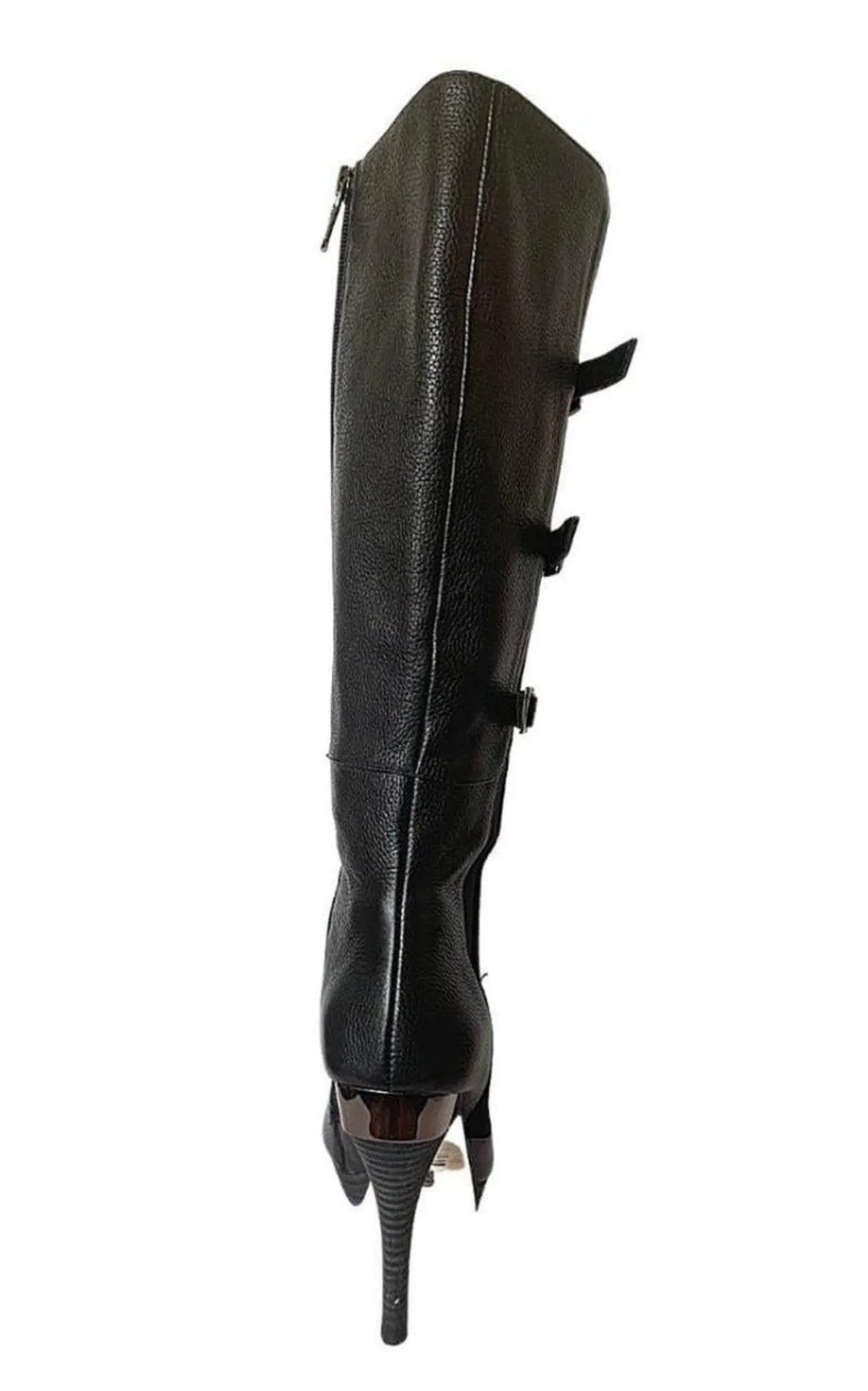 Emily Black Leather Buckles Boots