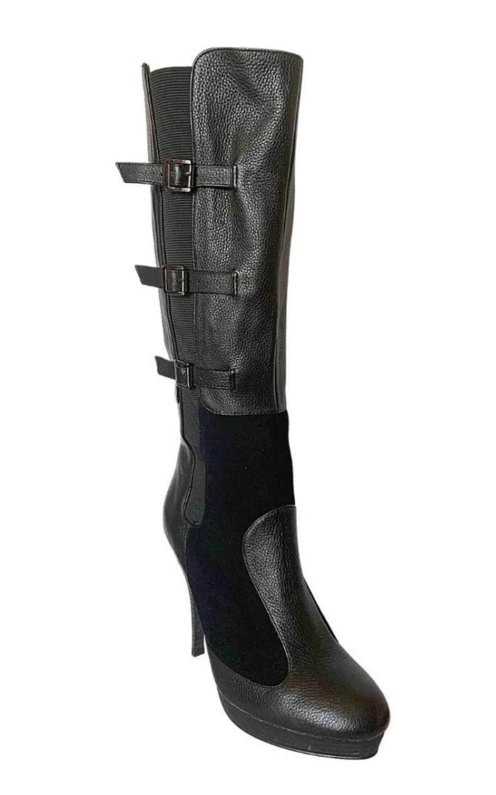 Emily Black Leather Buckles Boots