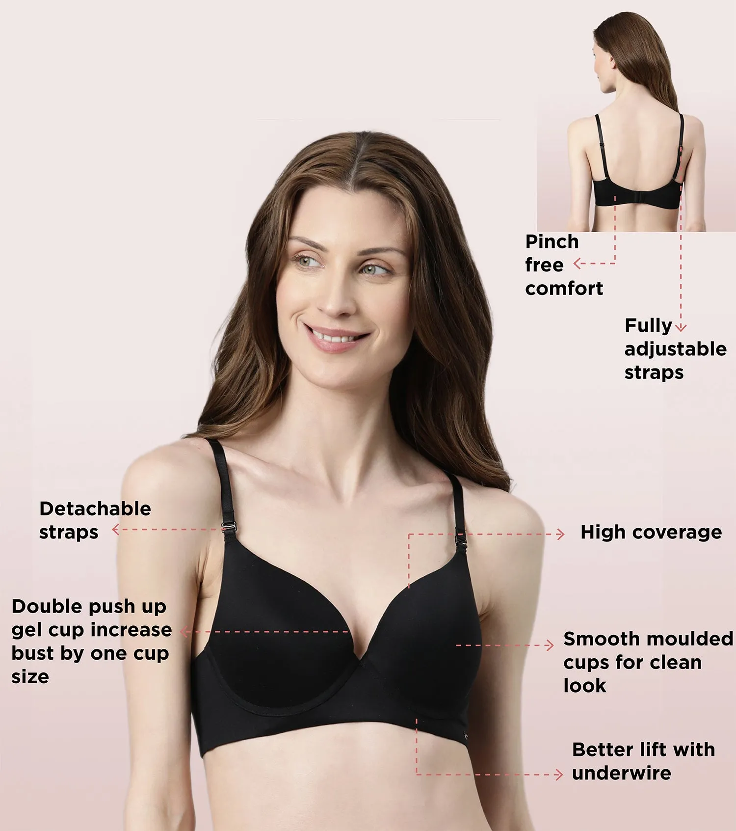 Enamor Body Transform F114 Air Brush Multiway Plunge Push-Up Bra for Women- Medium Coverage, Padded and Wired