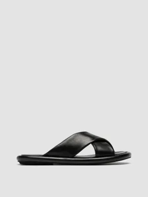 ESTENS 001 - Black Leather Slide Sandals