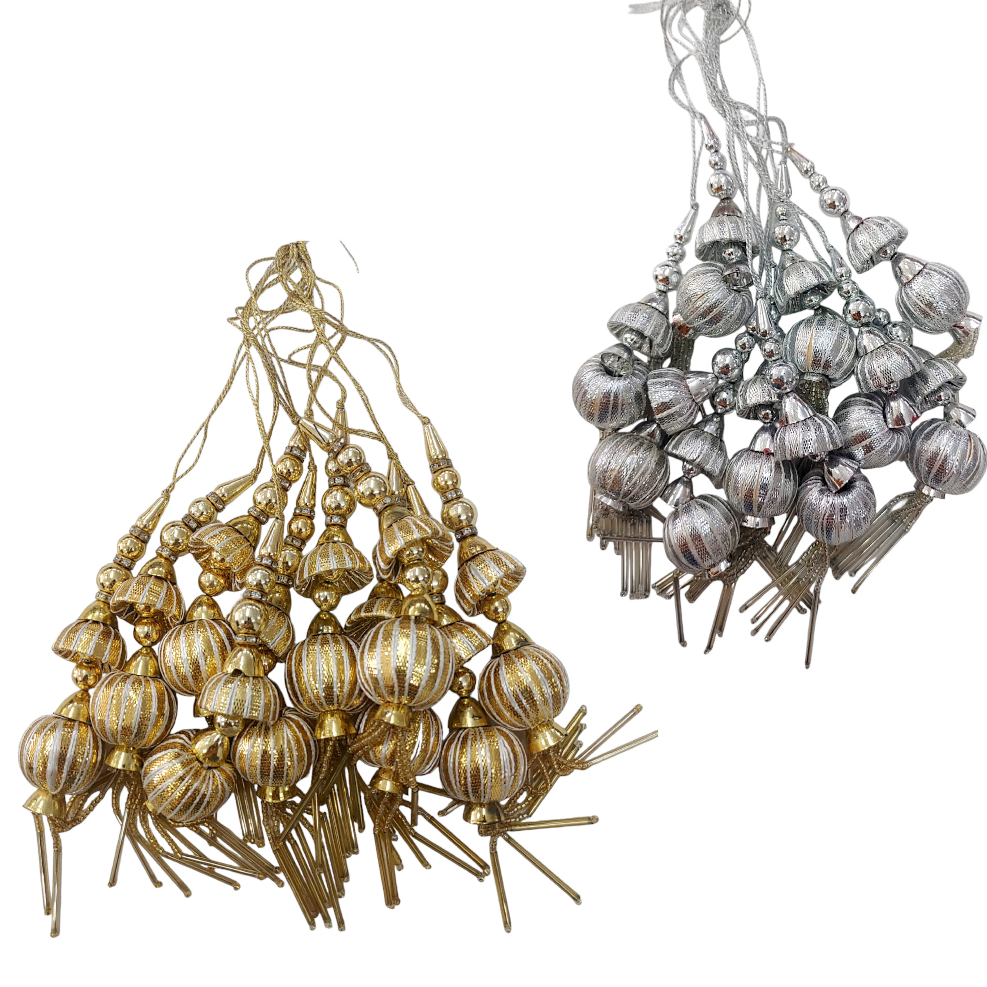 Exquisite Gota Ball & Cap Latkan Tassel Set - Gold & Silver, 15cm, 25 Pcs | Craft and Decor