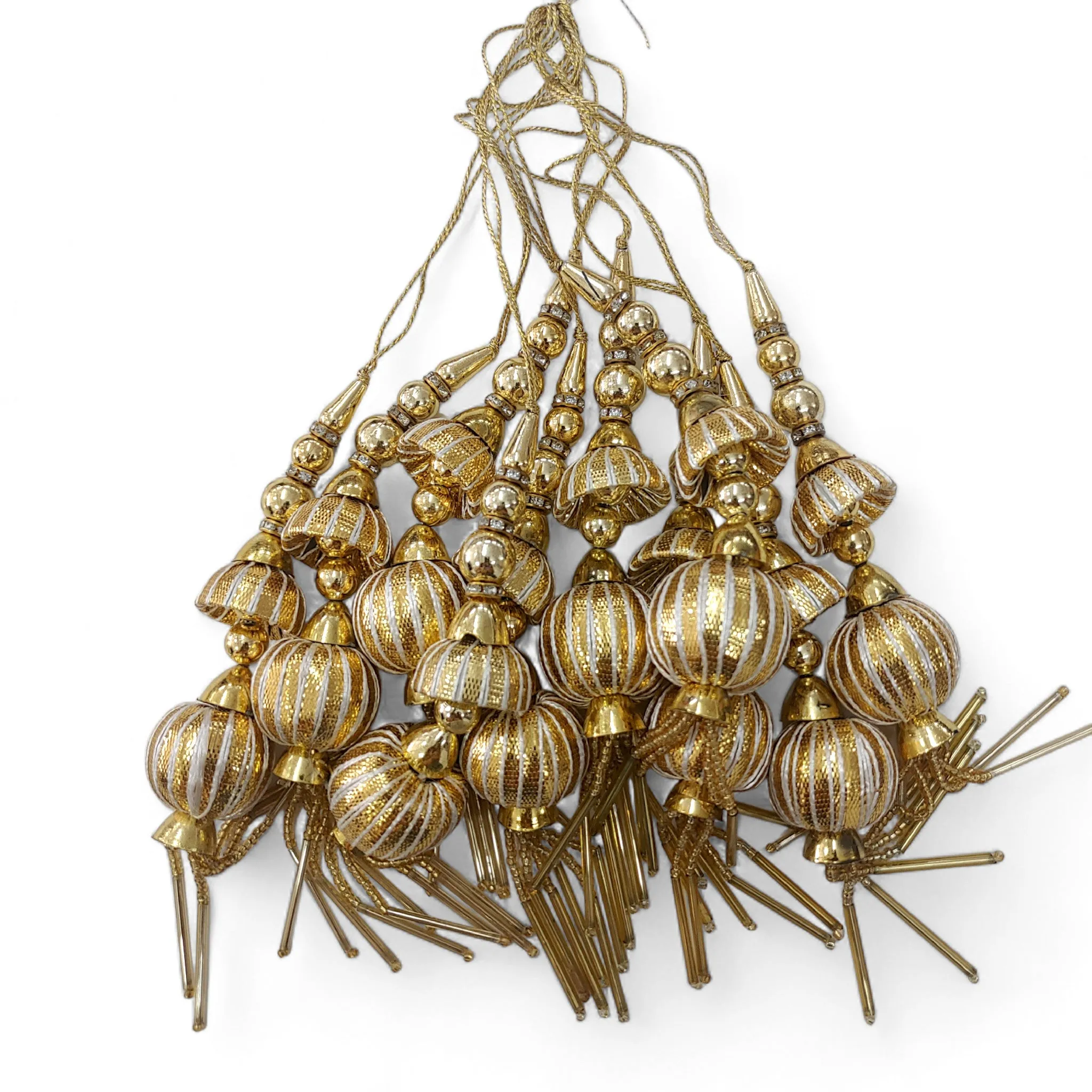 Exquisite Gota Ball & Cap Latkan Tassel Set - Gold & Silver, 15cm, 25 Pcs | Craft and Decor