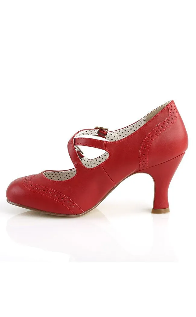 FLAPPER-35 Red Faux Leather Heels